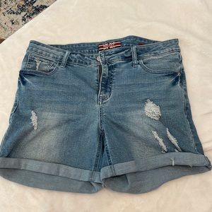 MAKERS distressed cuffed denim shorts